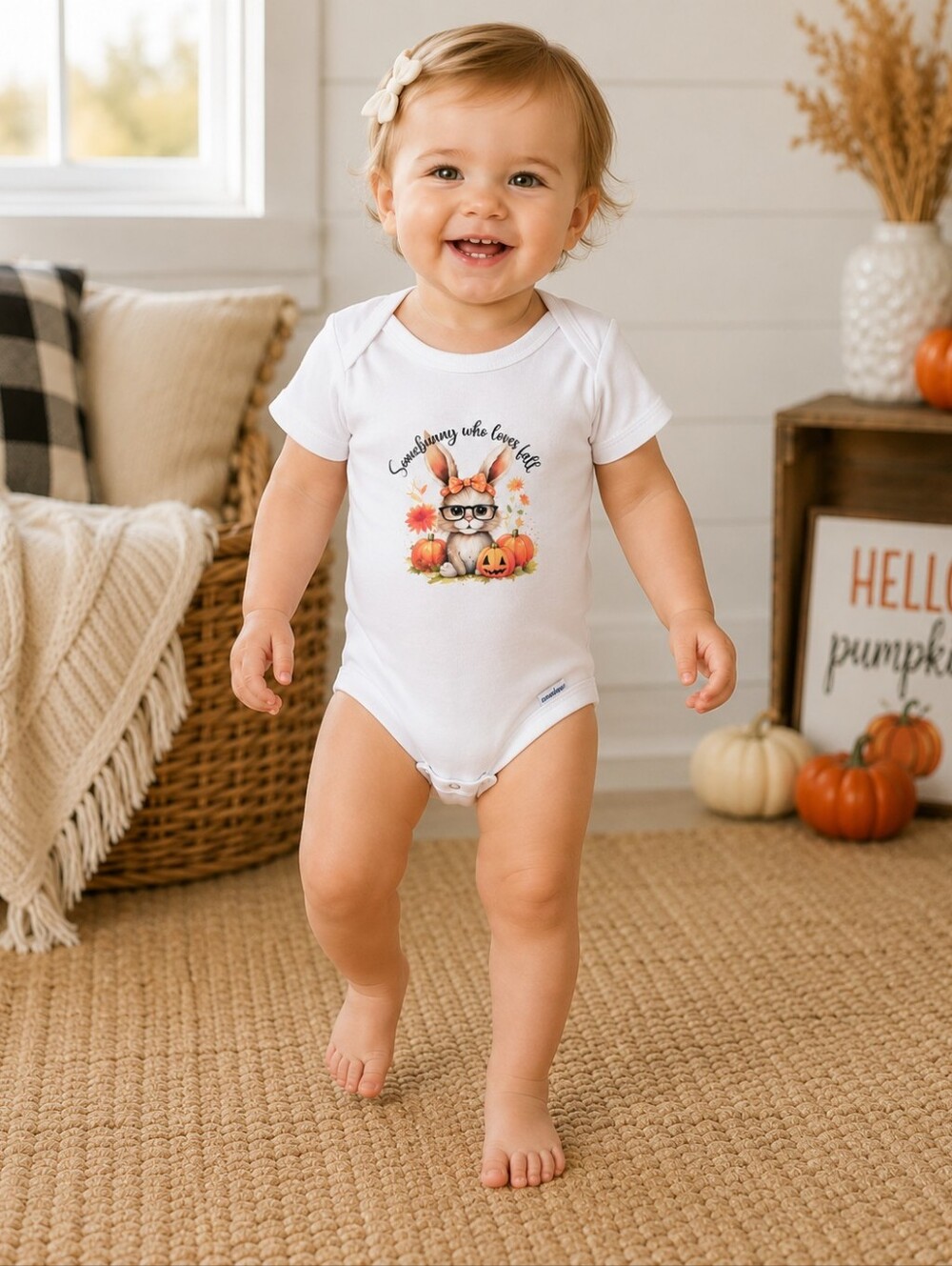 HG Creations Somebunny Who Loves Fall Baby Onesie Pumpkin Bunny 18M